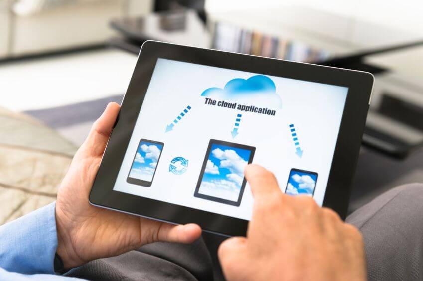 iPad displaying cloud application and mobile device connectivity for Target Media Solutions.