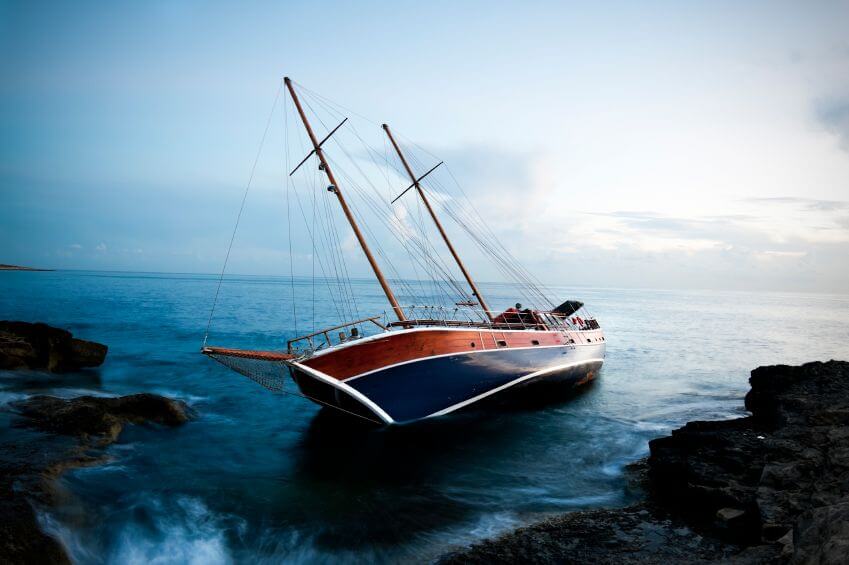 Shipwrecked boat symbolizing legacy systems and the need for cloud migration.