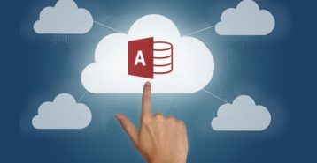 Microsoft Access web application with cloud connectivity and database icon.