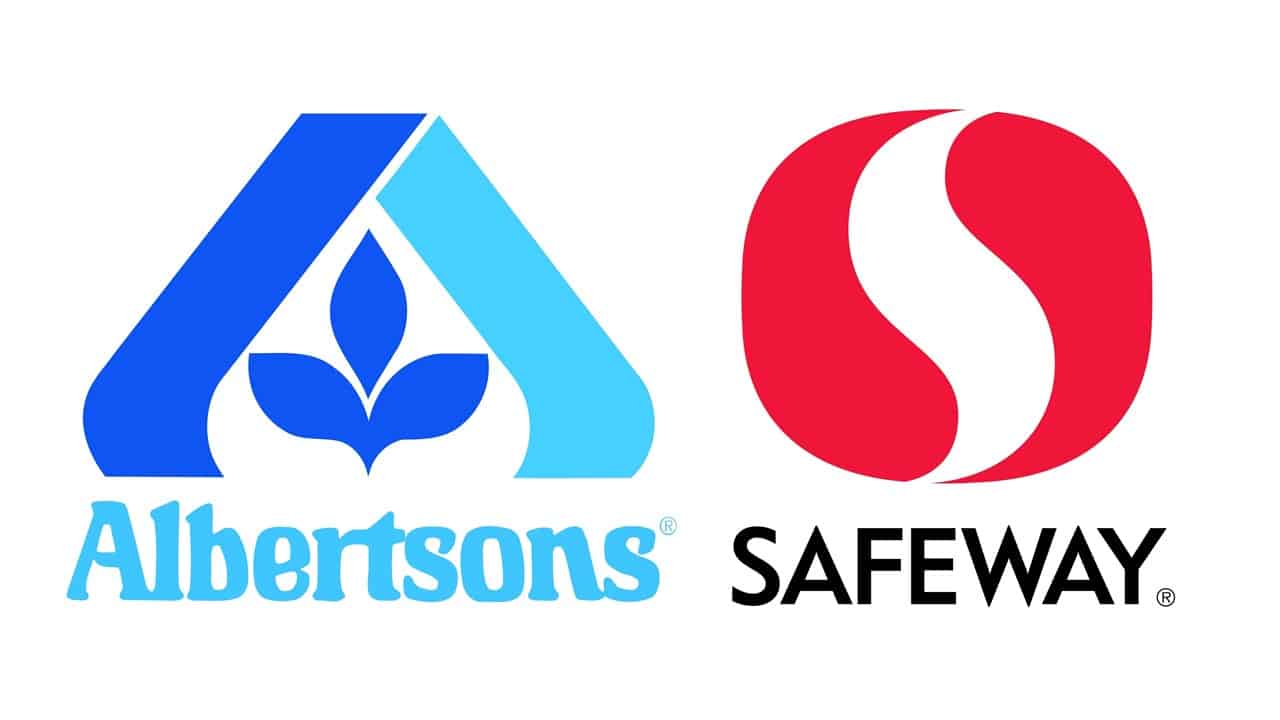 Albertsons and Safeway logos illustrating the supermarket merger and IT risk assessment.