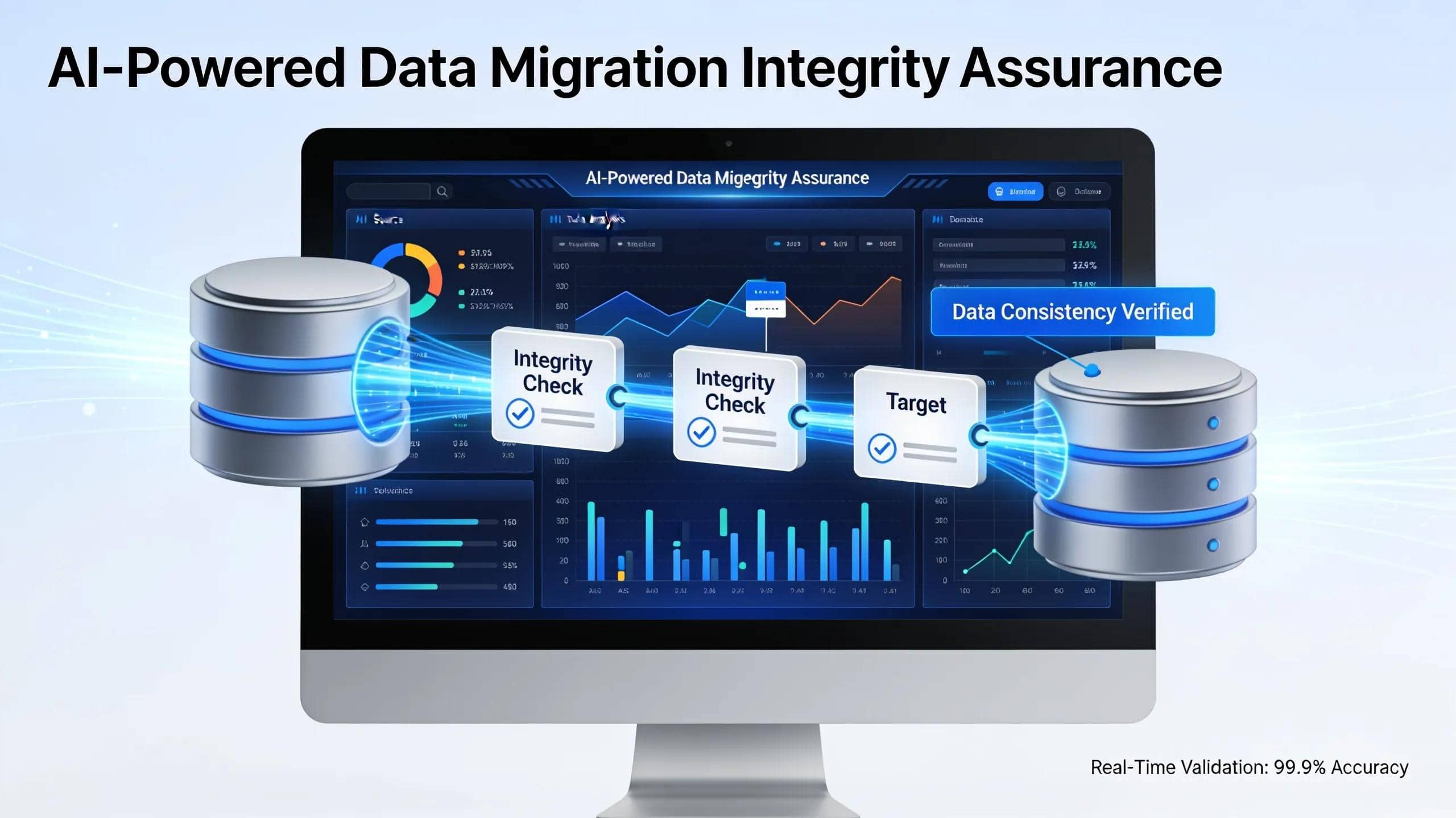 AI-powered data migration ensuring data integrity and consistency between legacy and modern databases.
